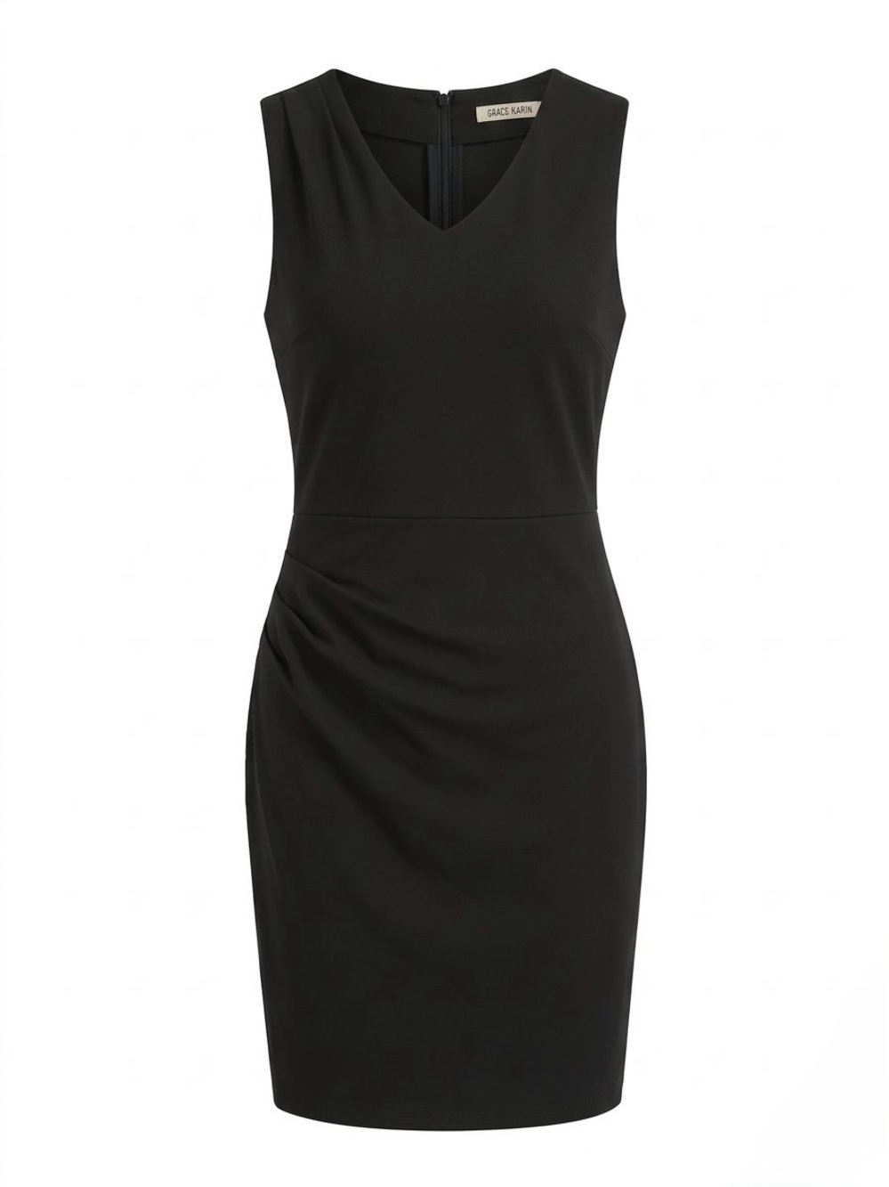 Grace Karin Black V-Neck Midi Sheath Cocktail LBD Dress M Wedding Guest Career